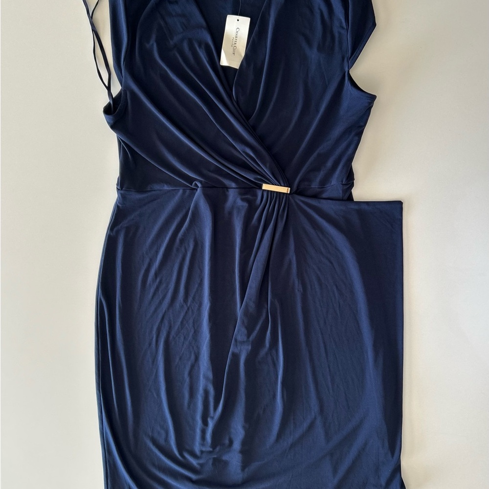 NWT - Charter Club Women's Intrepid Blue Petite Ruched Wrap Dress Size PL